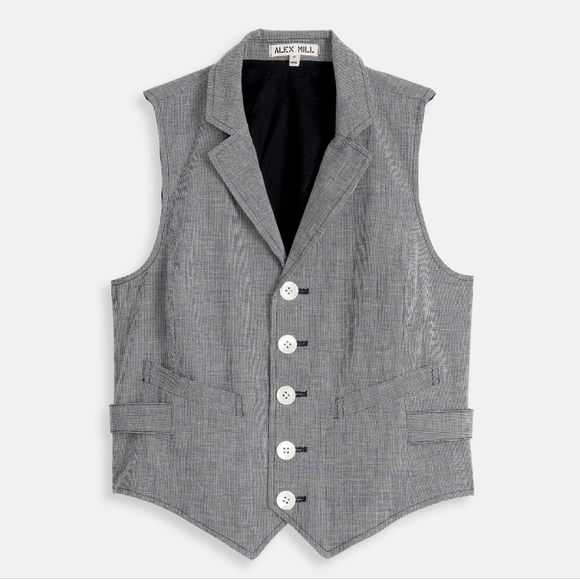 New Alex Mill Mathilde Vest in Houndstooth Black White Large - Picture 2 of 8